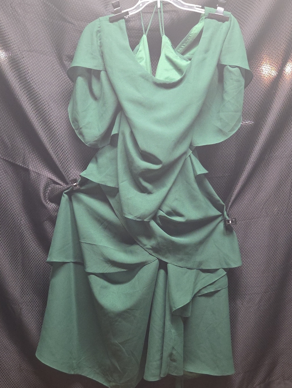 Green Ruffle-Detail Prom Dress with Strappy Back